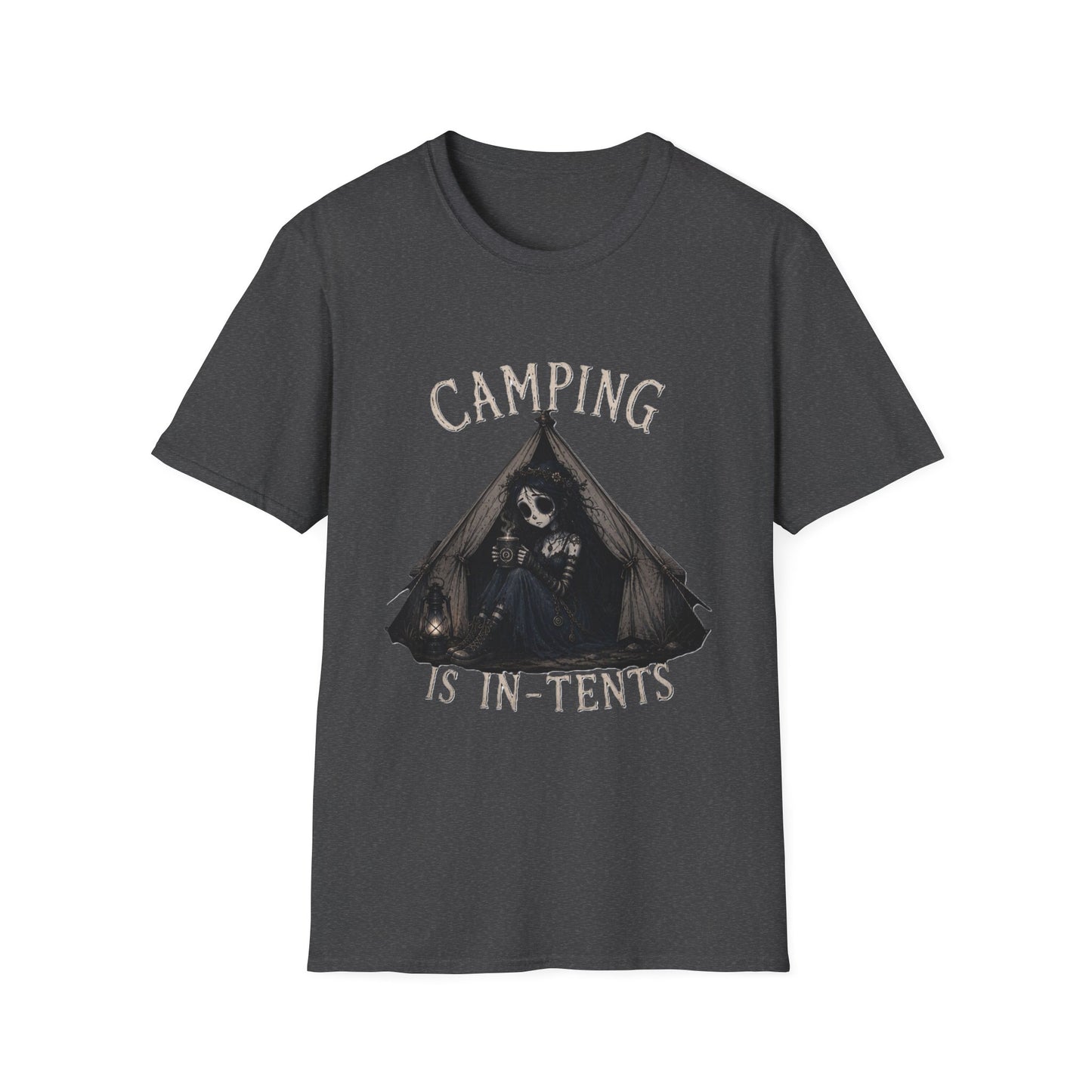 Camping Is In-Tents T-Shirt — Funny Female Camping Tee with Tent Skull Graphic