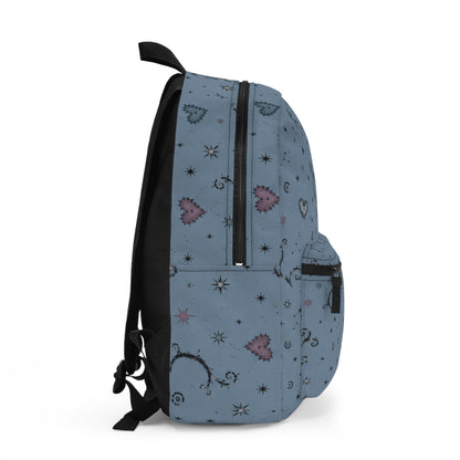 Starry Swirl Hearts Backpack — Blue Whimsical Pattern School & Everyday Bag