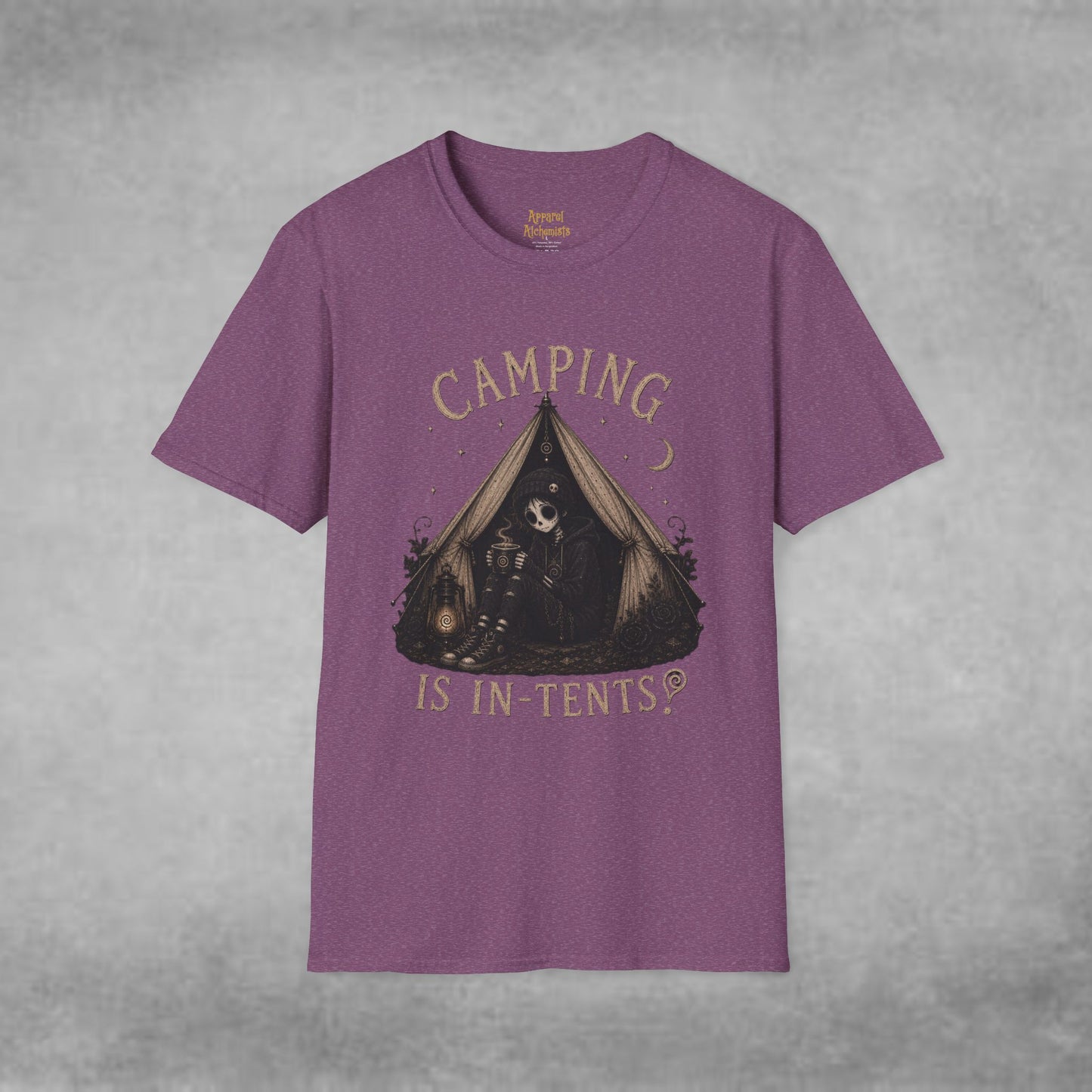 COMPLETED Camping Is In-Tents T-Shirt — Funny Male Skull Tent Camping Graphic Tee