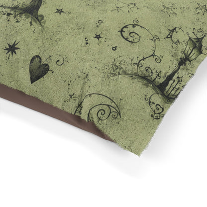 Celestial Garden Pet Bed — Soft Green Moon & Star Pattern for Dogs & Cats