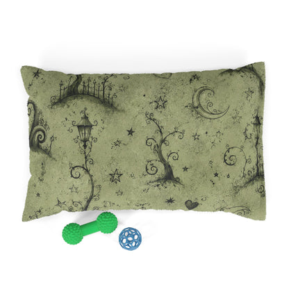 Celestial Garden Pet Bed — Soft Green Moon & Star Pattern for Dogs & Cats