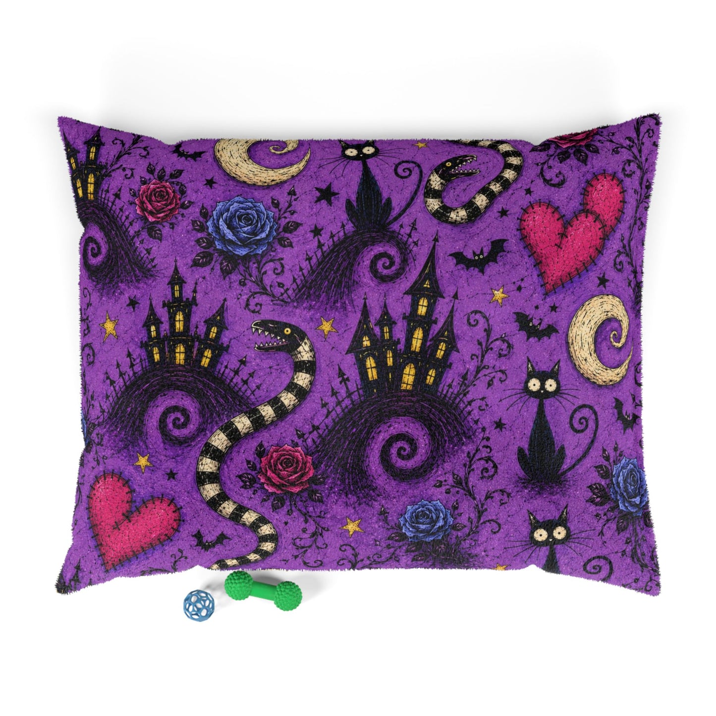Purple Spooky Pet Bed — whimsical haunted-castle design for cats & small dogs