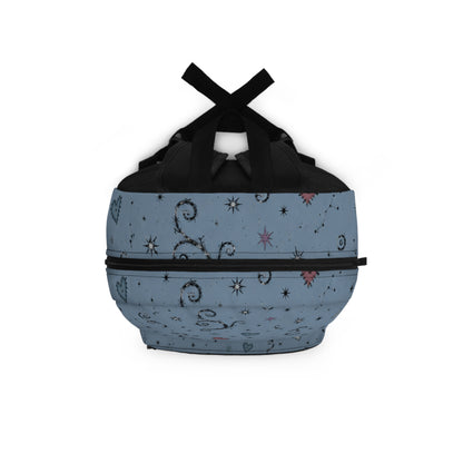Starry Swirl Hearts Backpack — Blue Whimsical Pattern School & Everyday Bag
