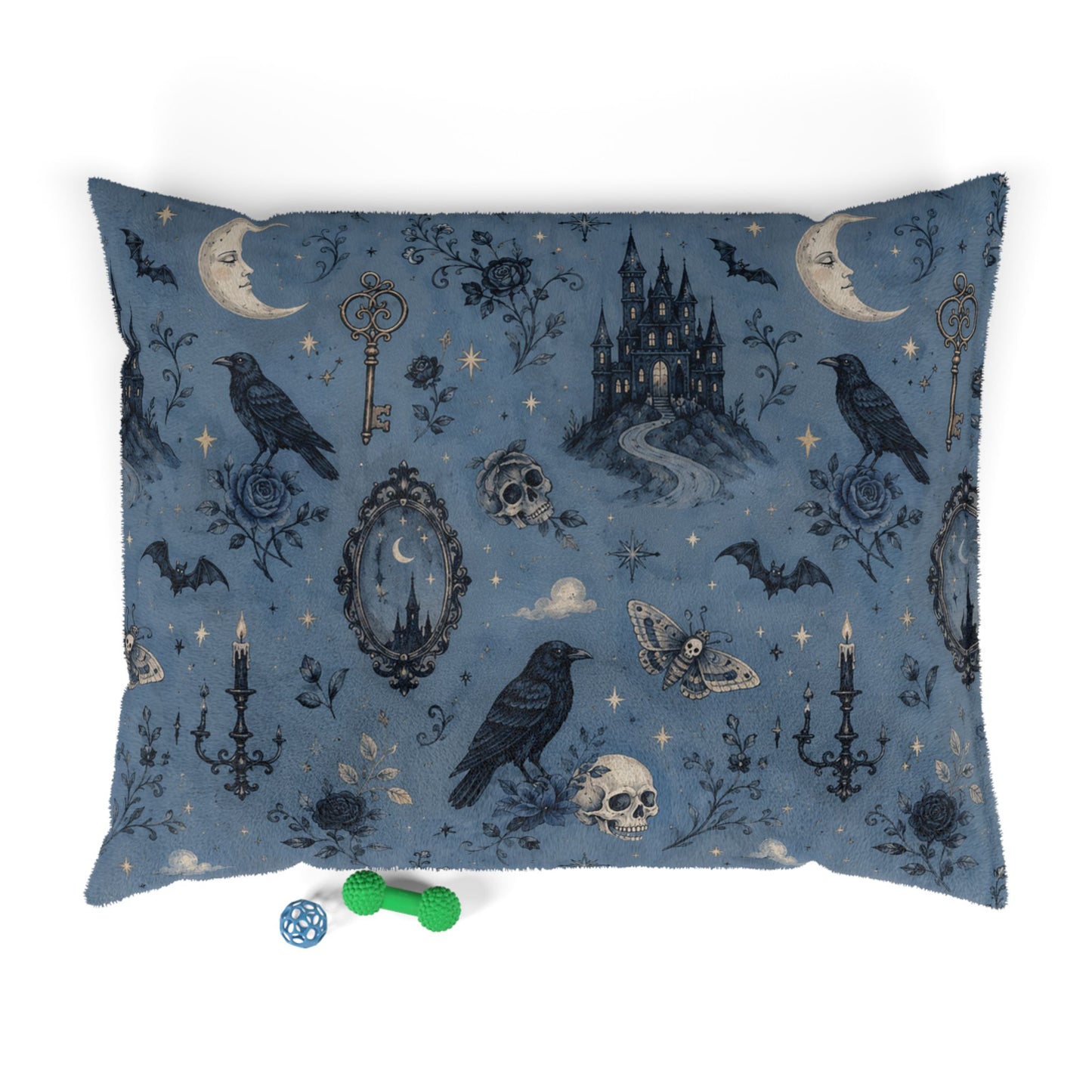 Gothic Night Pet Bed — Mystical Crow & Moon Plush Cushion