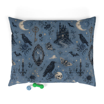 Gothic Night Pet Bed — Mystical Crow & Moon Plush Cushion