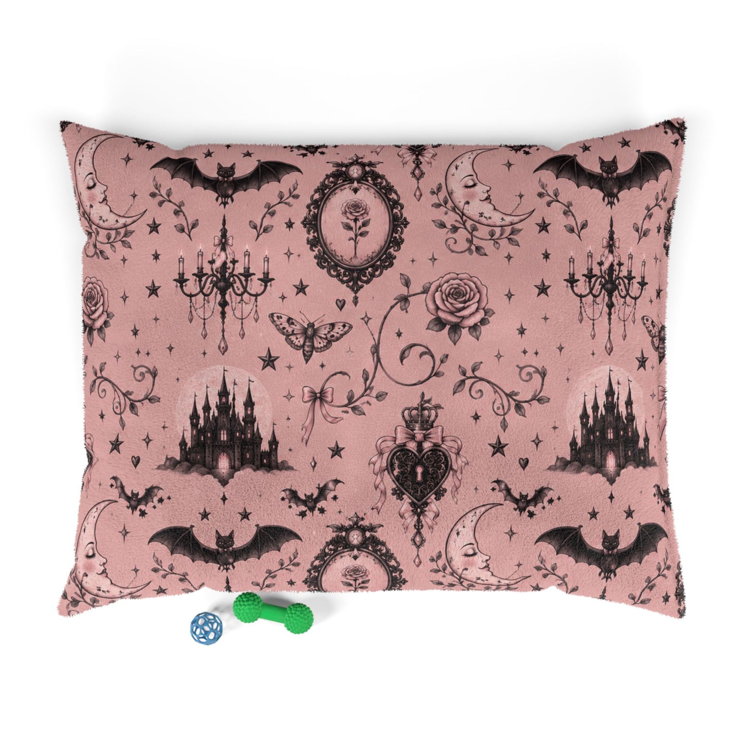 Gothic Pink Pet Bed — Vintage Castle & Bat Pattern for Cats & Dogs