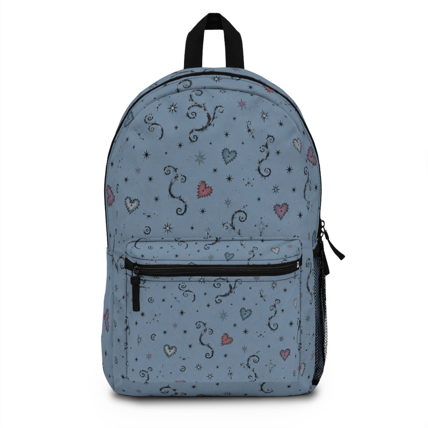 Starry Swirl Hearts Backpack — Blue Whimsical Pattern School & Everyday Bag