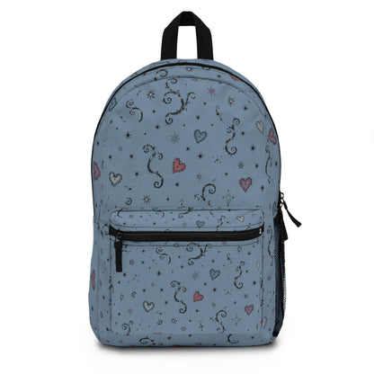 Starry Swirl Hearts Backpack — Blue Whimsical Pattern School & Everyday Bag