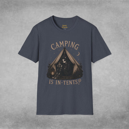 COMPLETED Camping Is In-Tents T-Shirt — Funny Male Skull Tent Camping Graphic Tee
