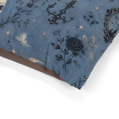 Gothic Night Pet Bed — Mystical Crow & Moon Plush Cushion