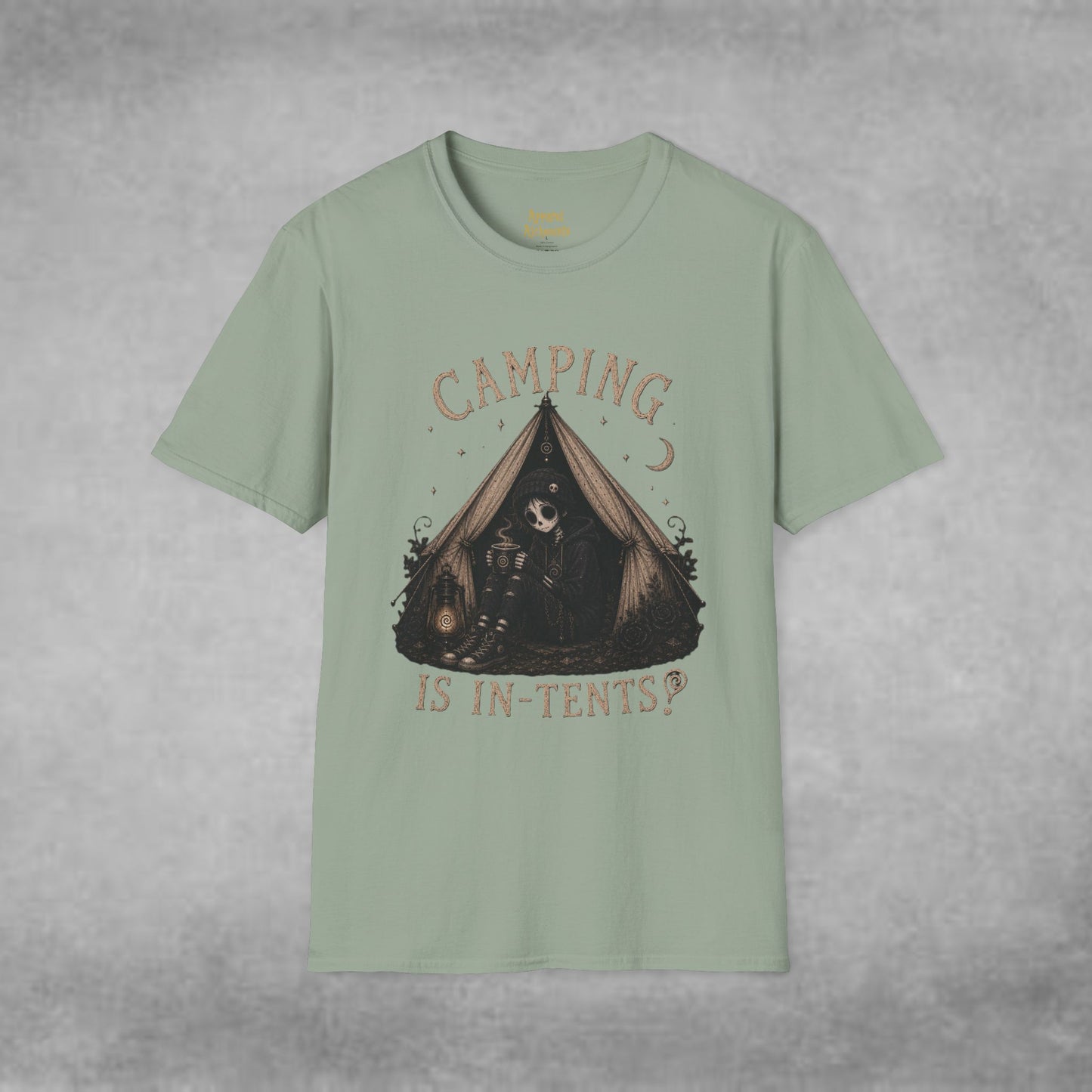COMPLETED Camping Is In-Tents T-Shirt — Funny Male Skull Tent Camping Graphic Tee