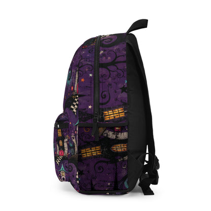 Whimsical Nightscape Backpack — Purple Moonlit Village School Bag