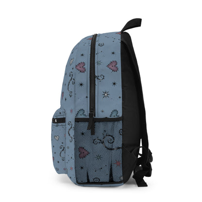 Starry Swirl Hearts Backpack — Blue Whimsical Pattern School & Everyday Bag